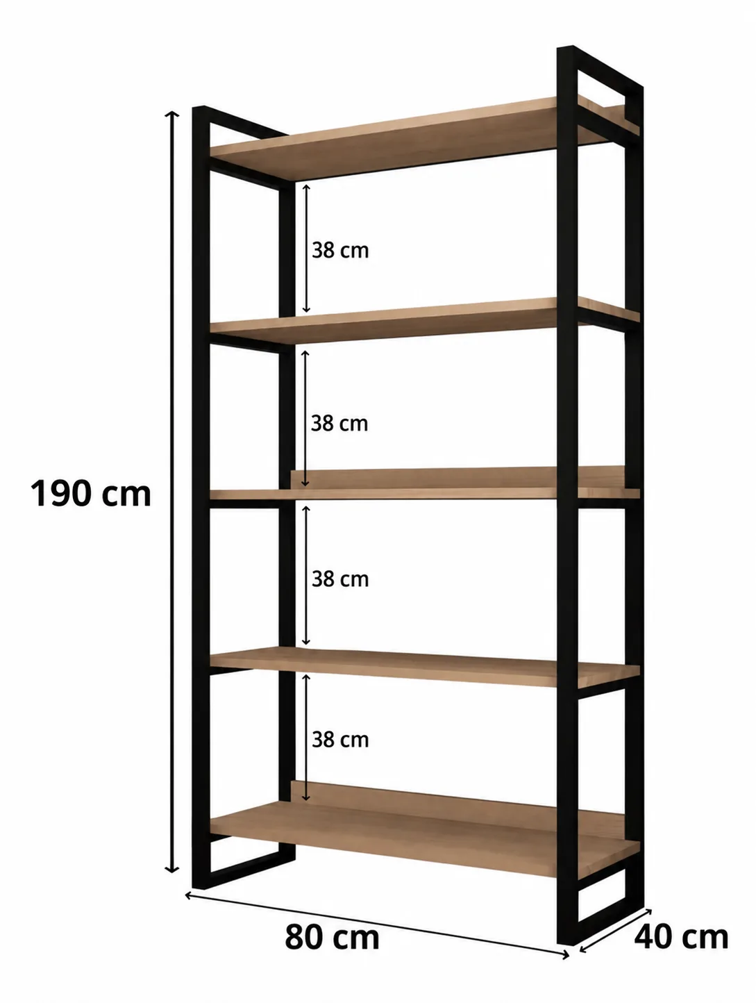 Libreria industriale in acciaio e legno, altezza 190 cm