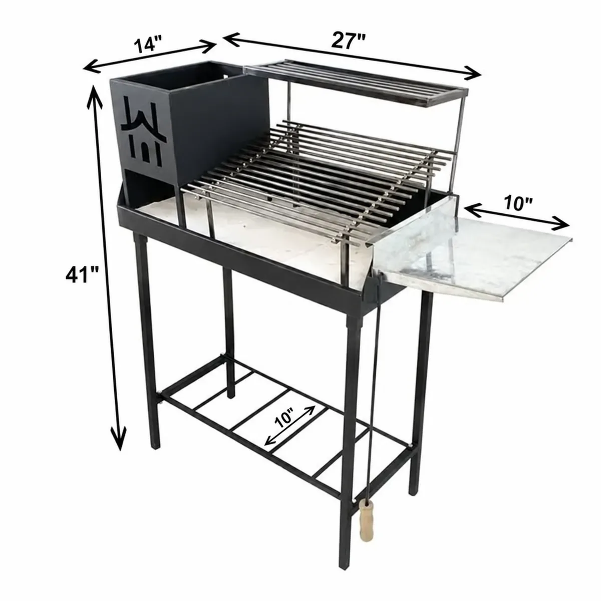 Steel charcoal grill with side shelf, 41" tall