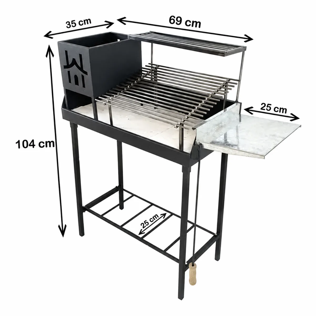Barbecue in acciaio con ripiano laterale, altezza 104 cm