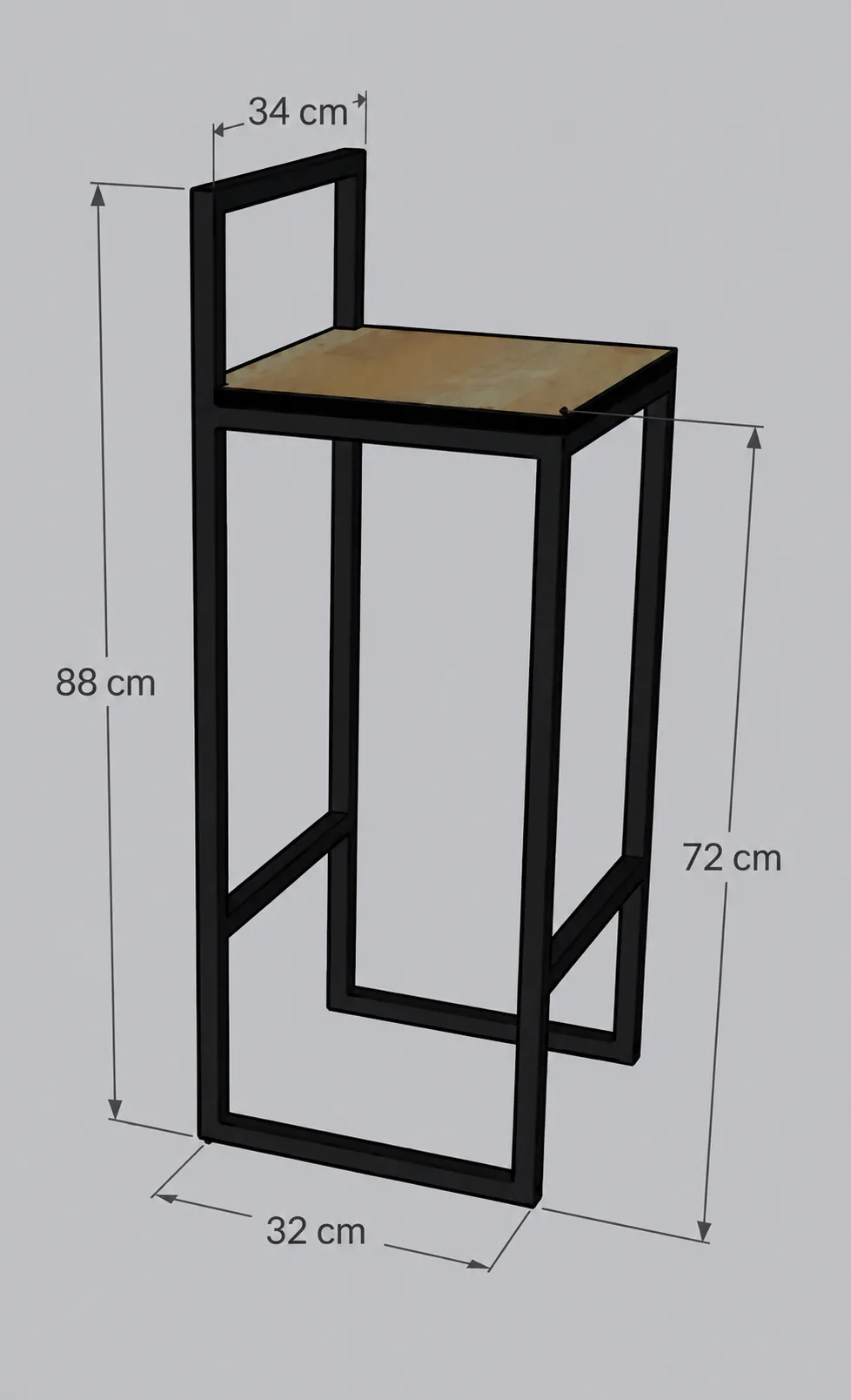 Sgabello in acciaio e legno, altezza della seduta 72 cm